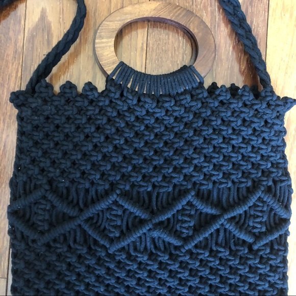 Danielle Nicole Macramé Fringe Black Handbag - Picture 6 of 11